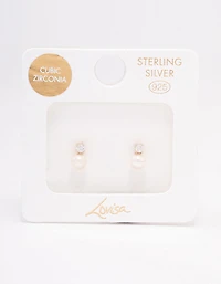 Gold Plated Sterling Silver Cubic Zirconia & Freshwater Pearl Stud Earrings