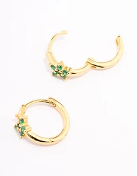 Gold Plated Sterling Silver Cubic Zirconia Flower Huggie Earrings