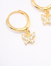 Gold Plated Sterling Silver Cubic Zirconia Butterfly Huggie Earrings