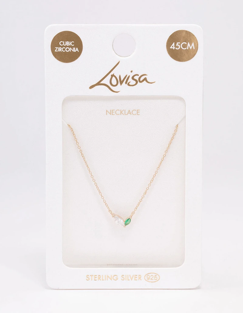 Gold Plated Sterling Silver Double Marquise Pendant Necklace