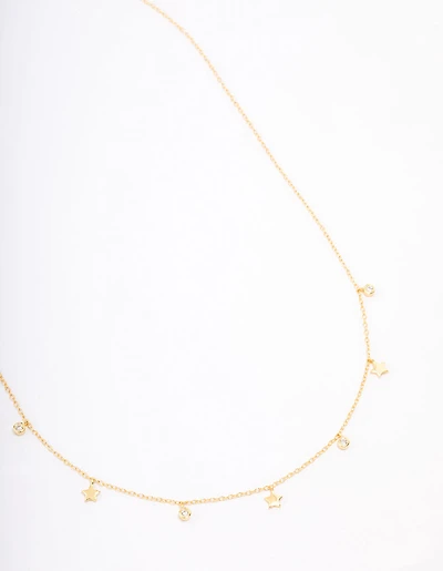 Gold Plated Sterling Silver Alternating Cubic Zirconia Star Pendant Necklace