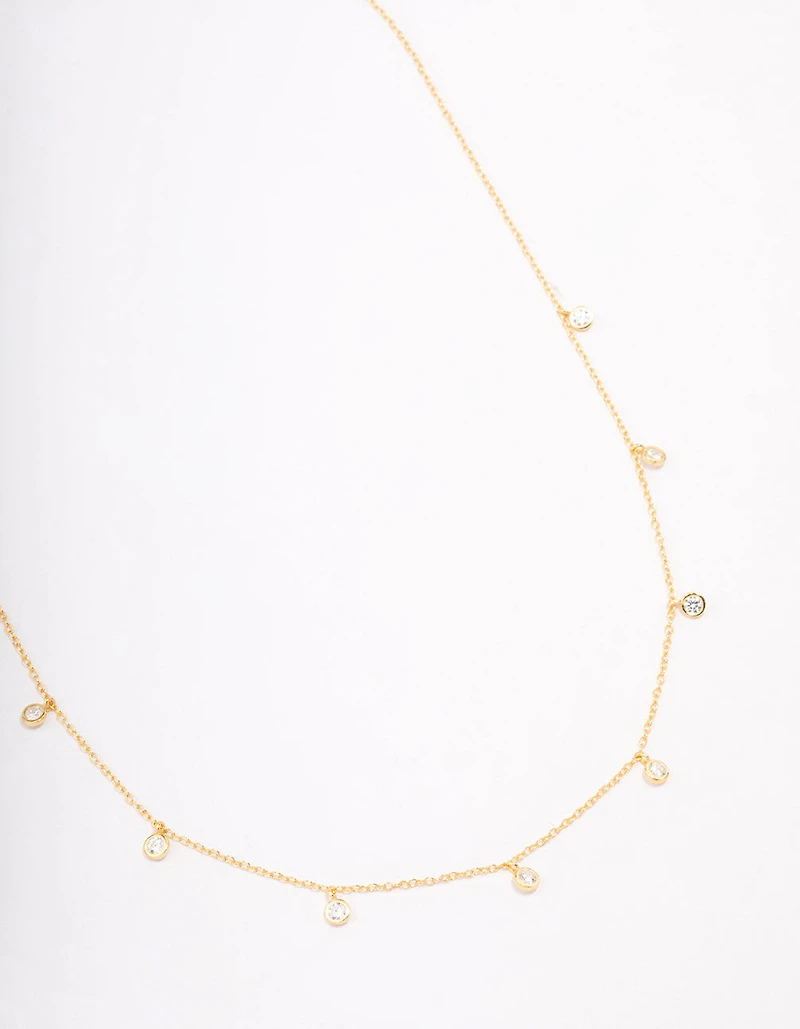 Gold Plated Sterling Silver Cubic Zirconia Droplet Pendant Necklace