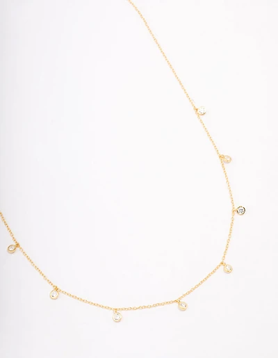 Gold Plated Sterling Silver Cubic Zirconia Droplet Pendant Necklace