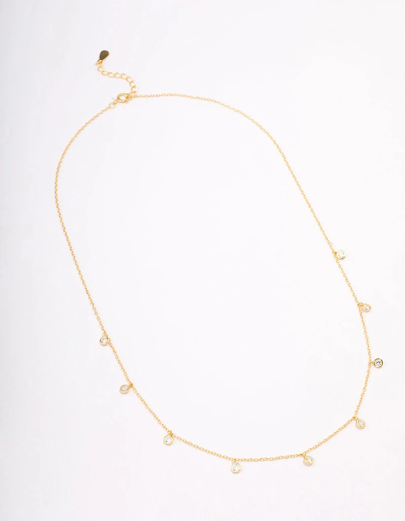 Gold Plated Sterling Silver Cubic Zirconia Droplet Pendant Necklace