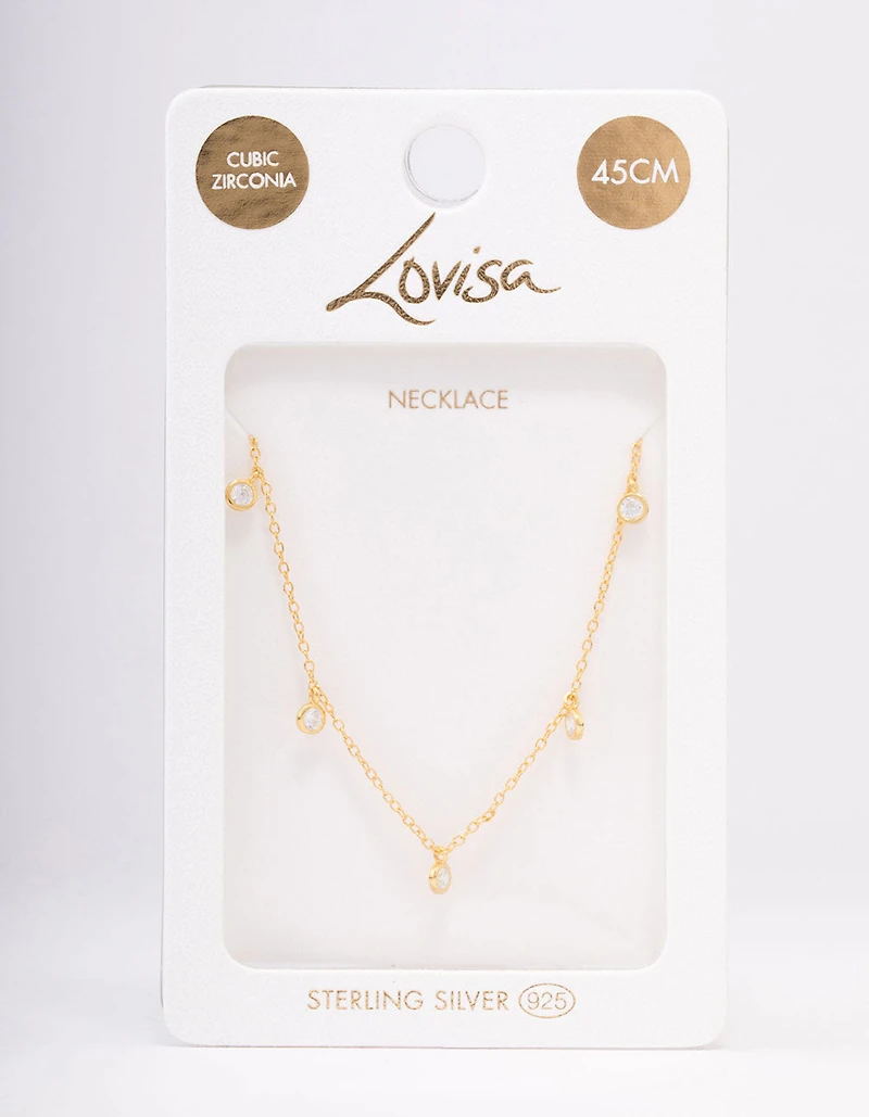 Gold Plated Sterling Silver Cubic Zirconia Droplet Pendant Necklace