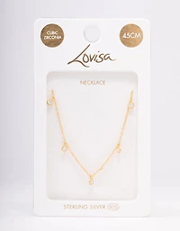 Gold Plated Sterling Silver Cubic Zirconia Droplet Pendant Necklace