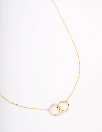 Gold Plated Sterling Silver Paved Link Hoop Necklace