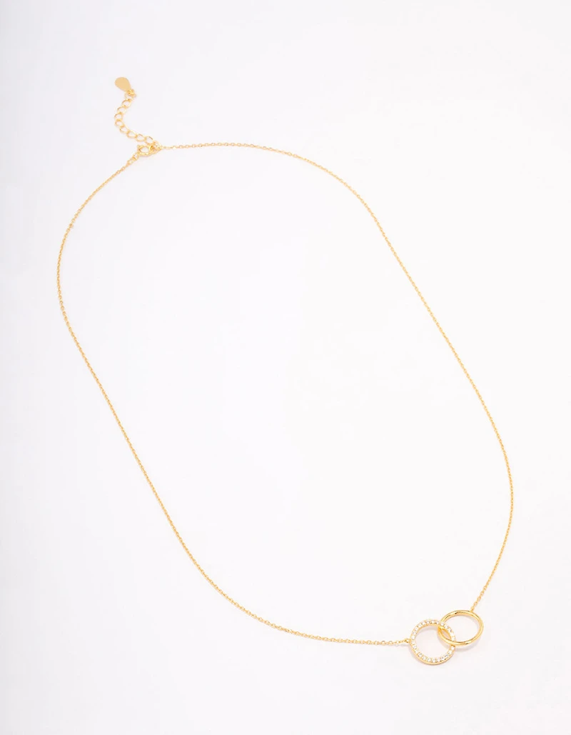Gold Plated Sterling Silver Paved Link Hoop Necklace