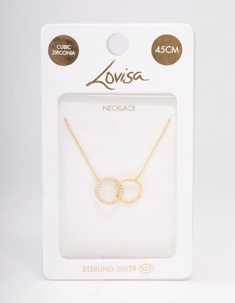 Gold Plated Sterling Silver Paved Link Hoop Necklace