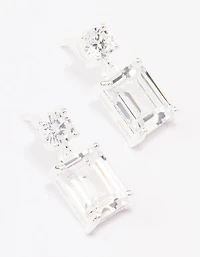 Sterling Silver Cubic Zirconia Emerald Cut Drop Earrings