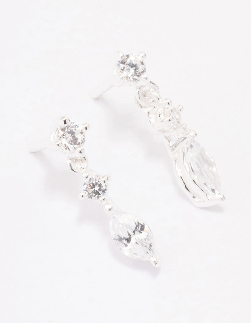 Sterling Silver Triangular Cubic Zirconia Marquise Drop Earrings