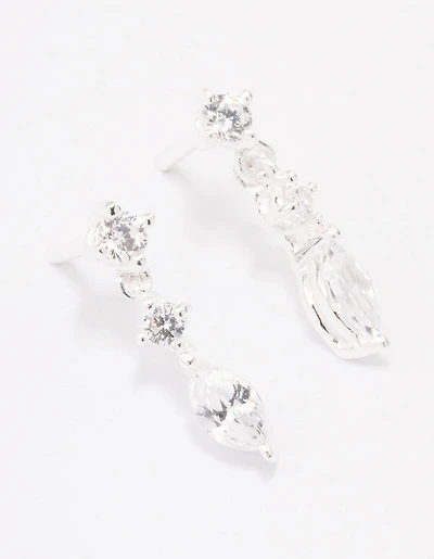 Sterling Silver Triangular Cubic Zirconia Marquise Drop Earrings