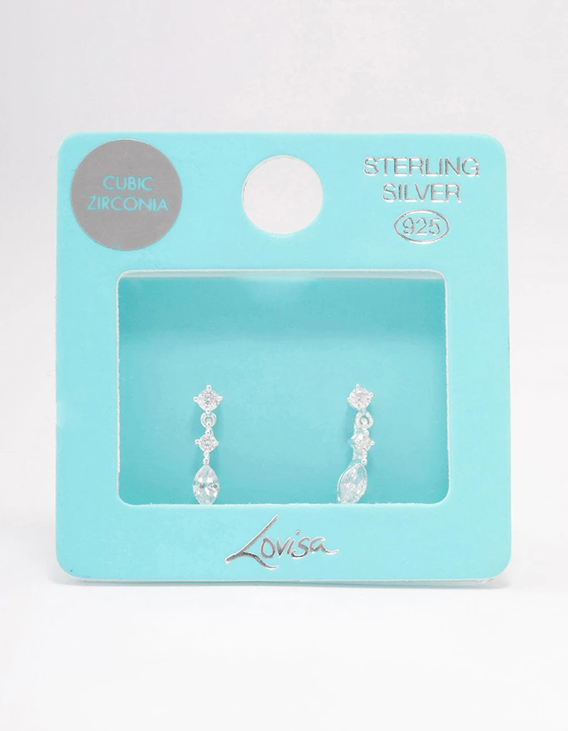 Sterling Silver Triangular Cubic Zirconia Marquise Drop Earrings