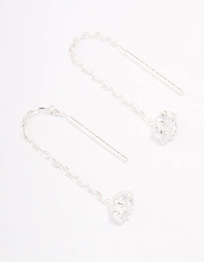 Sterling Silver Round Cubic Zirconia Thread Through Earrings
