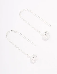 Sterling Silver Round Cubic Zirconia Thread Through Earrings