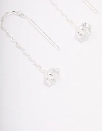 Sterling Silver Round Cubic Zirconia Thread Through Earrings