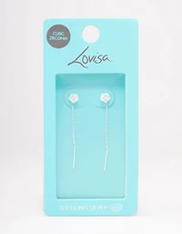 Sterling Silver Round Cubic Zirconia Thread Through Earrings