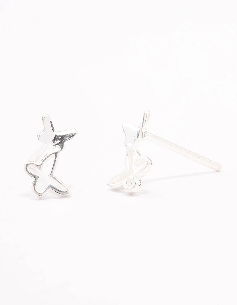 Sterling Silver Double Open Butterfly Stud Earrings