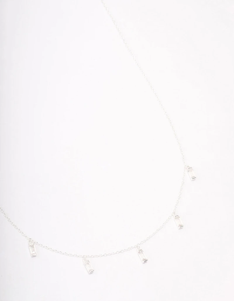 Sterling Silver Baguette Drop Pendant Necklace