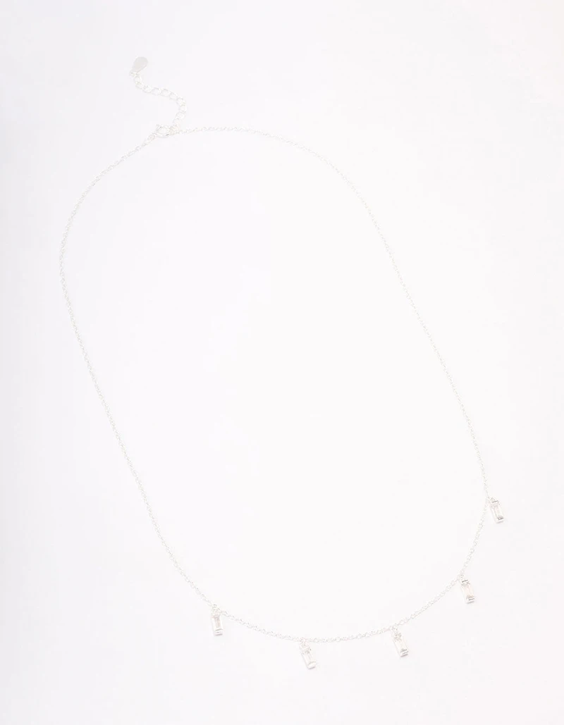 Sterling Silver Baguette Drop Pendant Necklace