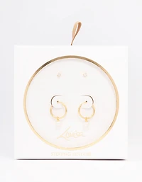 Gold Plated Sterling Silver Cubic Zirconia & Pearl Huggie Earring Pack