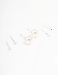 Sterling Silver Pearl & Cubic Zirconia Earring Pack