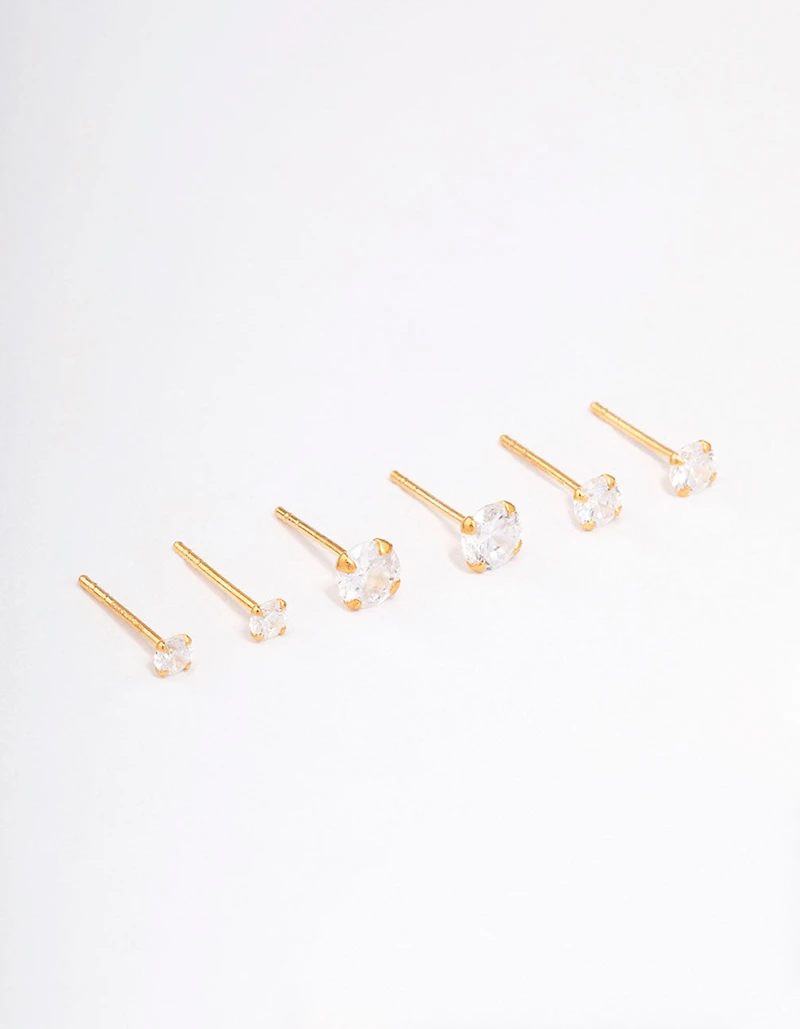 Gold Plated Sterling Silver Crystal Cubic Zirconia Earring 3-Pack
