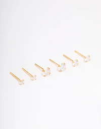 Gold Plated Sterling Silver Crystal Cubic Zirconia Earring 3-Pack
