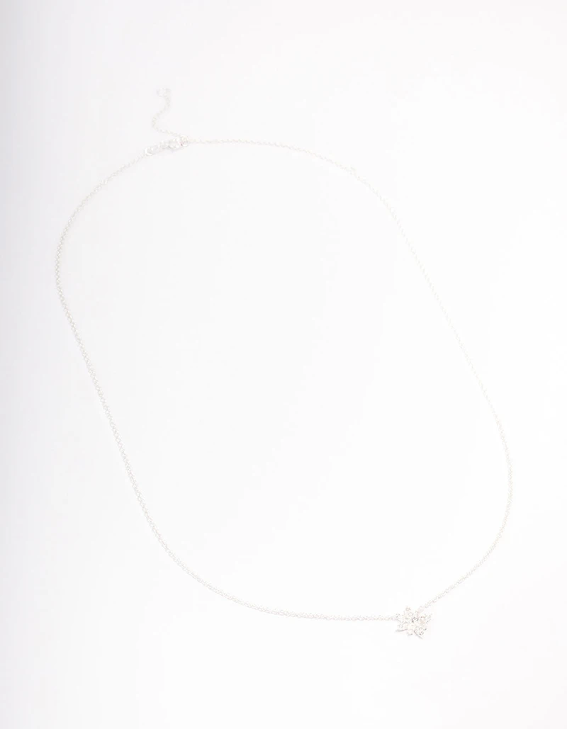 Sterling Silver Cubic Zirconia Starburst Pendant Necklace