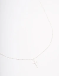 Sterling Silver Pave Cross Pendant Necklace