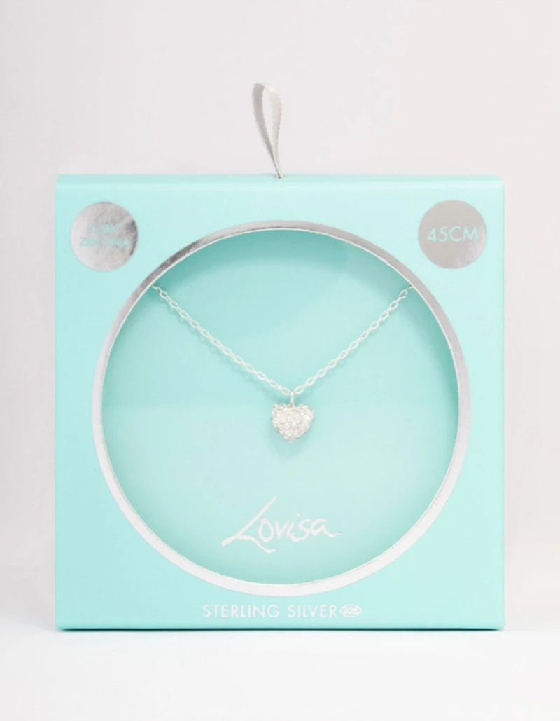 Sterling Silver Pave Heart Pendant Necklace