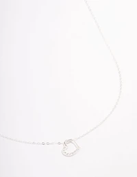 Sterling Silver Open Cubic Zirconia Heart Pendant Necklace