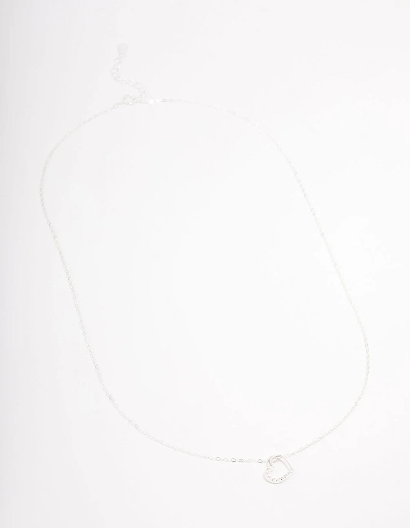 Sterling Silver Open Cubic Zirconia Heart Pendant Necklace