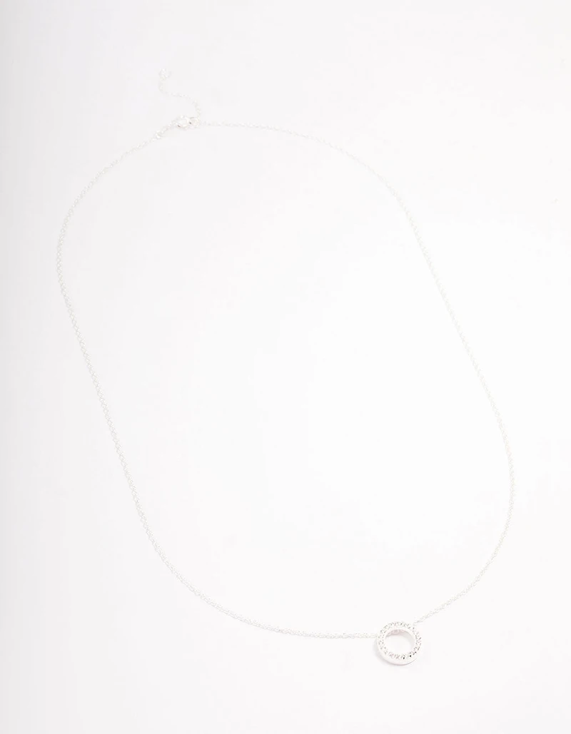 Sterling Silver Pave Circle Pendant Necklace