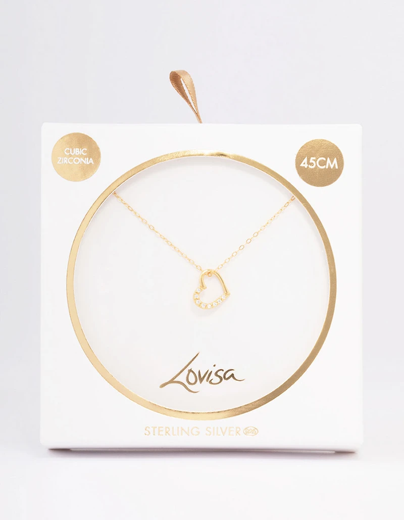 Gold Plated Sterling Silver Open Cubic Zirconia Heart Pendant Necklace