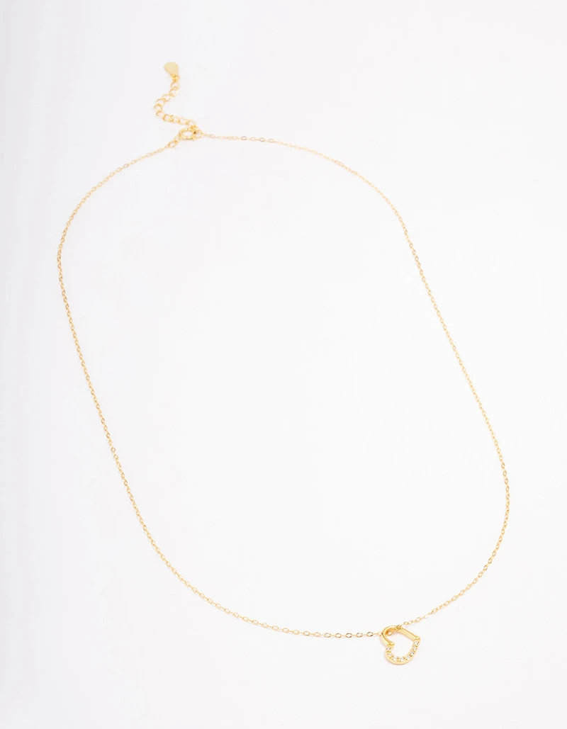Gold Plated Sterling Silver Open Cubic Zirconia Heart Pendant Necklace