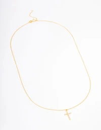 Gold Plated Sterling Silver Pave Cross Pendant Necklace