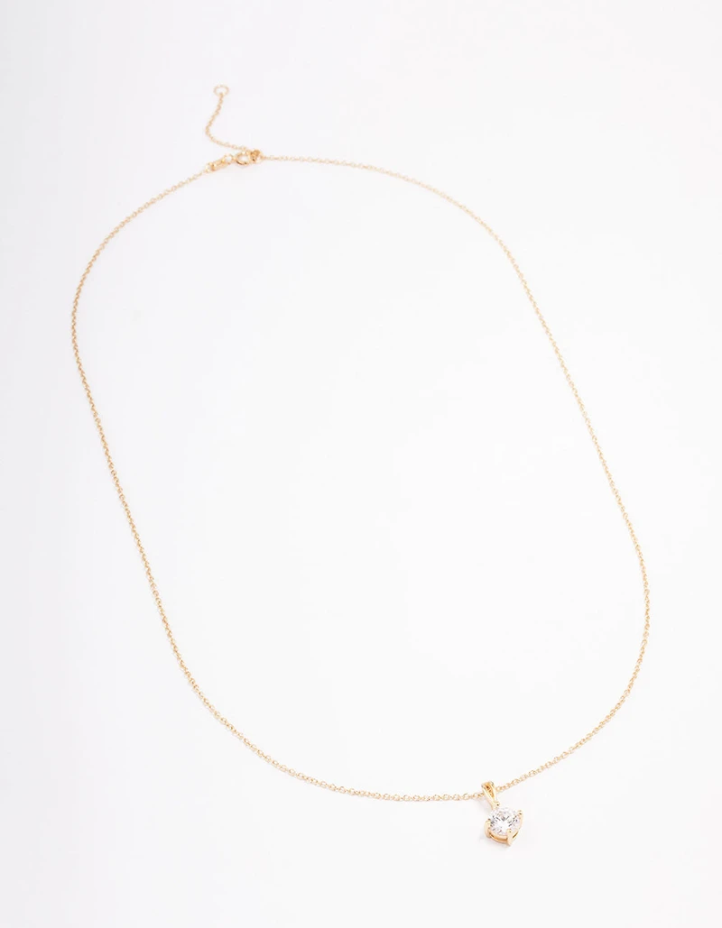 Gold Plated Sterling Silver Solitaire Pendant Necklace