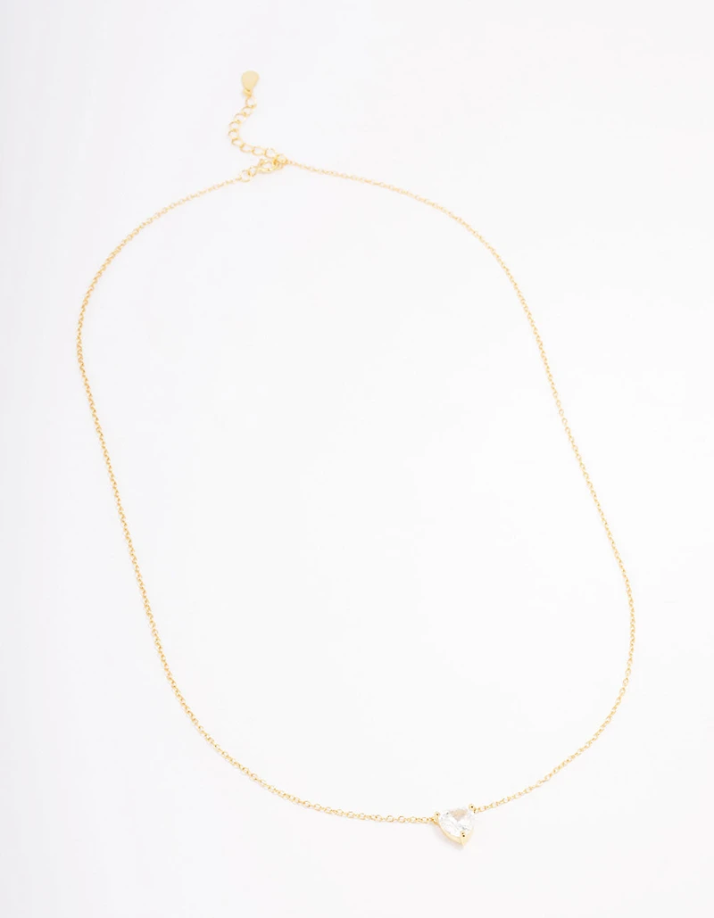 Gold Plated Sterling Silver Cubic Zirconia Heart Pendant Necklace