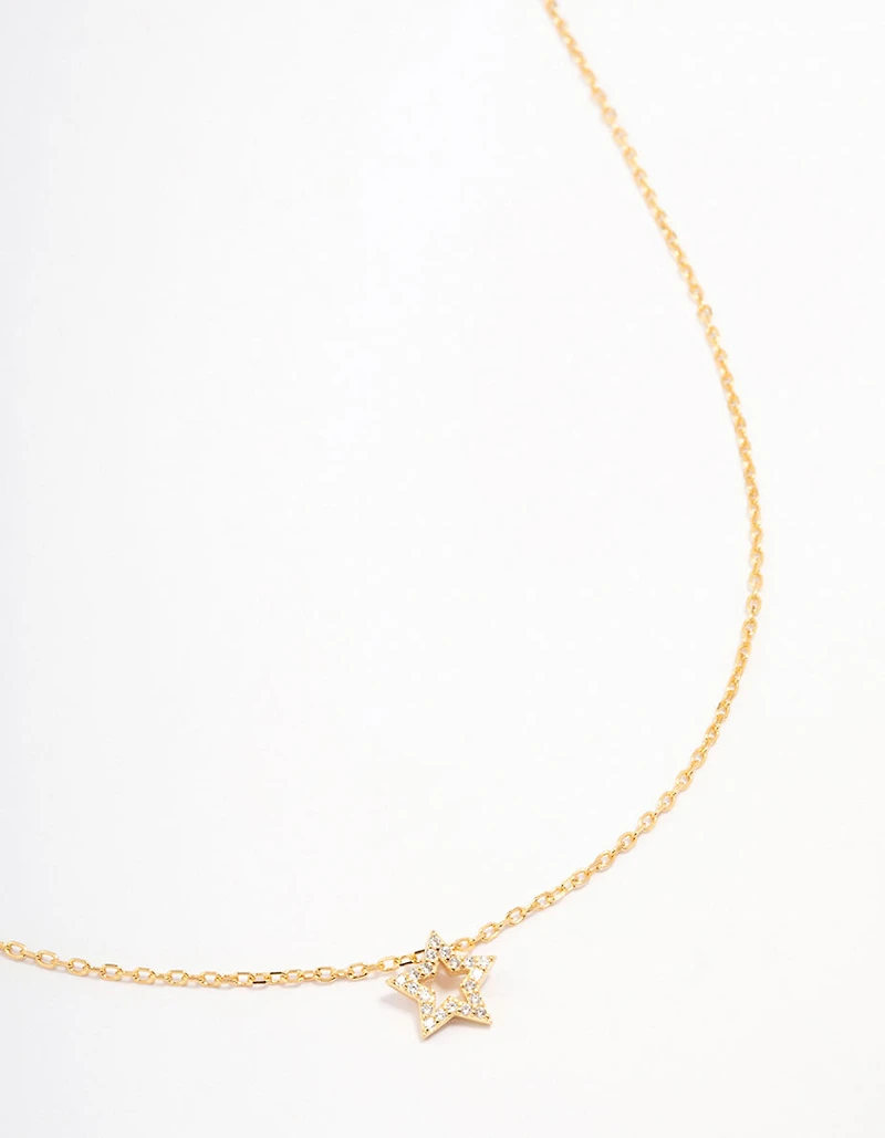 Gold Plated Sterling Silver Open Star Pendant Necklace