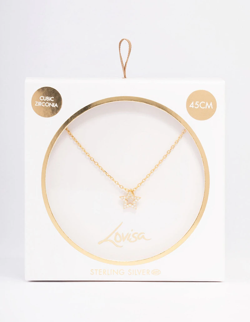 Gold Plated Sterling Silver Open Star Pendant Necklace