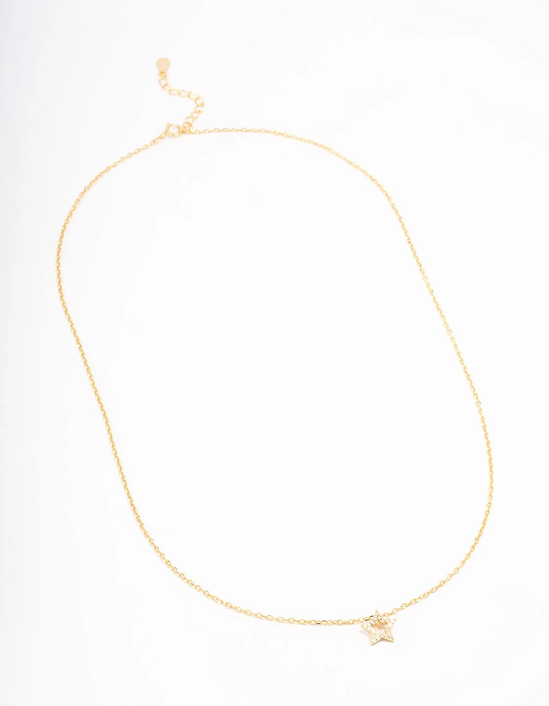 Gold Plated Sterling Silver Open Star Pendant Necklace
