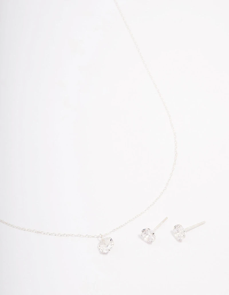 Sterling Silver Cubic Zirconia Solitaire Jewellery Set