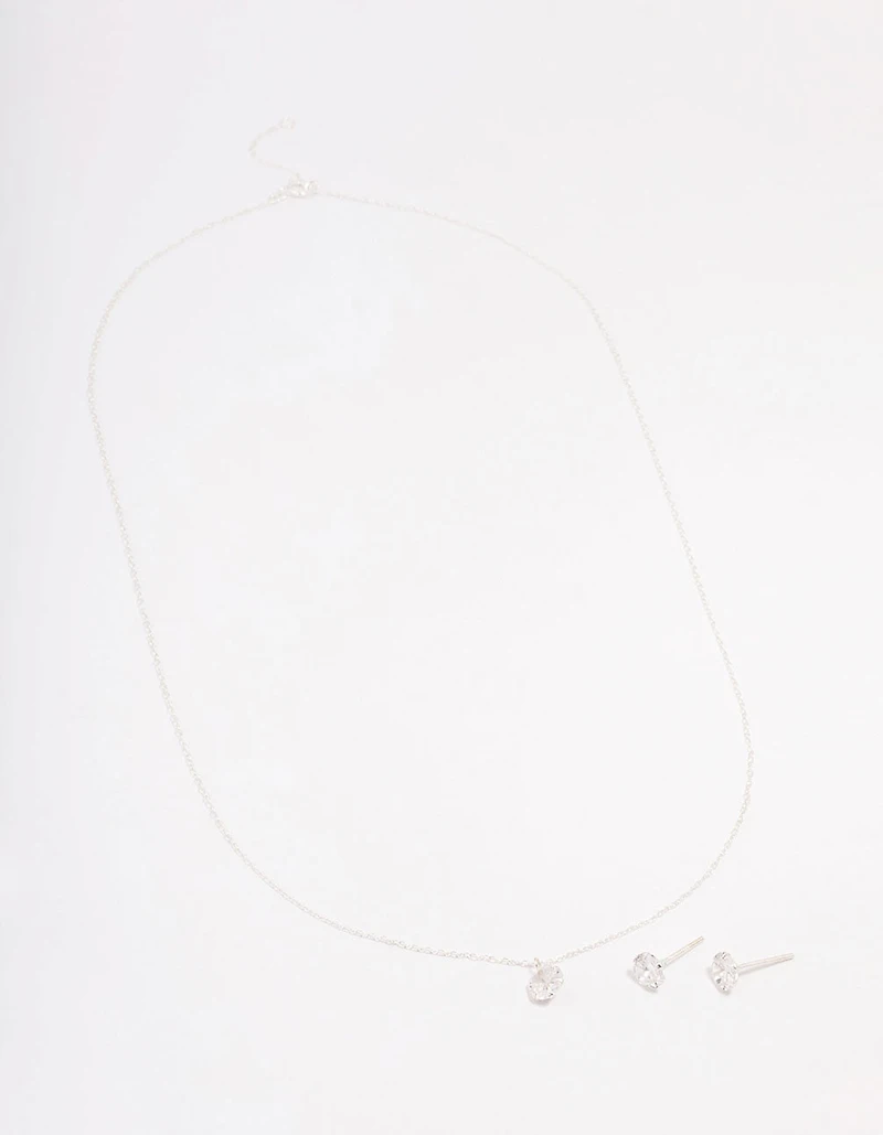 Sterling Silver Cubic Zirconia Solitaire Jewellery Set