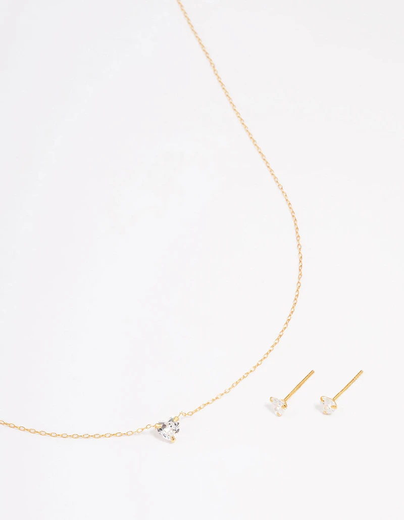 Gold Plated Sterling Silver Cubic Zirconia Heart Jewellery Set