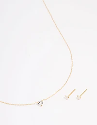 Gold Plated Sterling Silver Cubic Zirconia Heart Jewellery Set