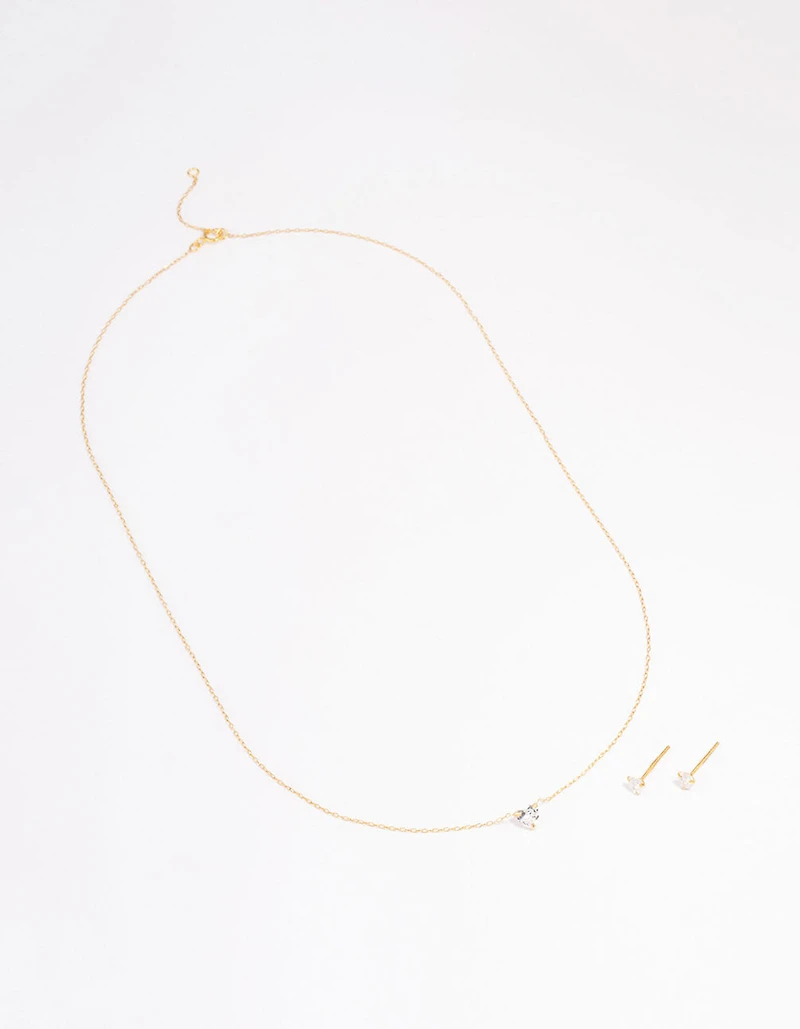 Gold Plated Sterling Silver Cubic Zirconia Heart Jewellery Set