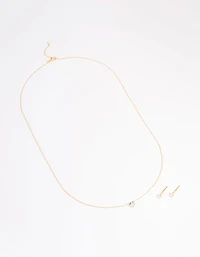 Gold Plated Sterling Silver Cubic Zirconia Heart Jewellery Set