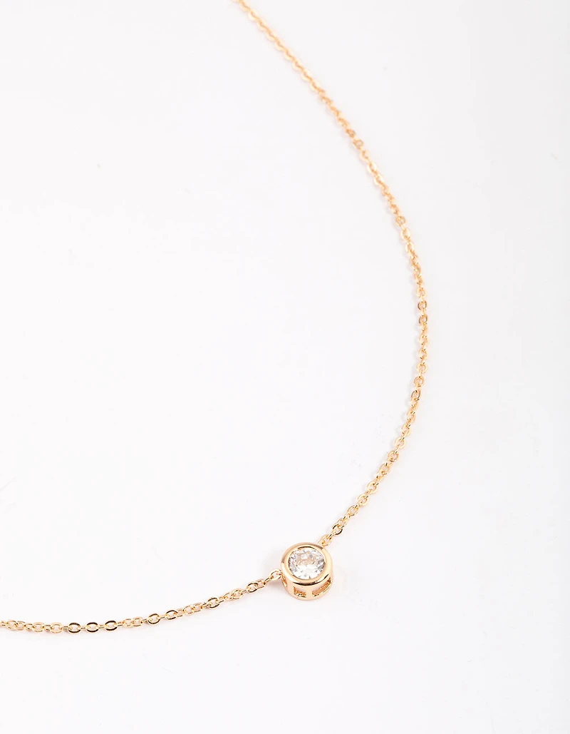 Gold Round Bezel Cubic Zirconia Pendant Necklace