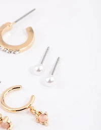 Gold Blush Diamante Pearl Earrings 6-Pack